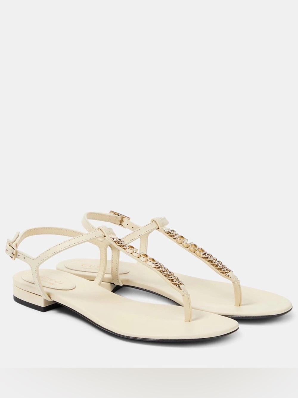 Gucci Sierra Calfskin Signoria Thong Sandals 38 New Ivoire